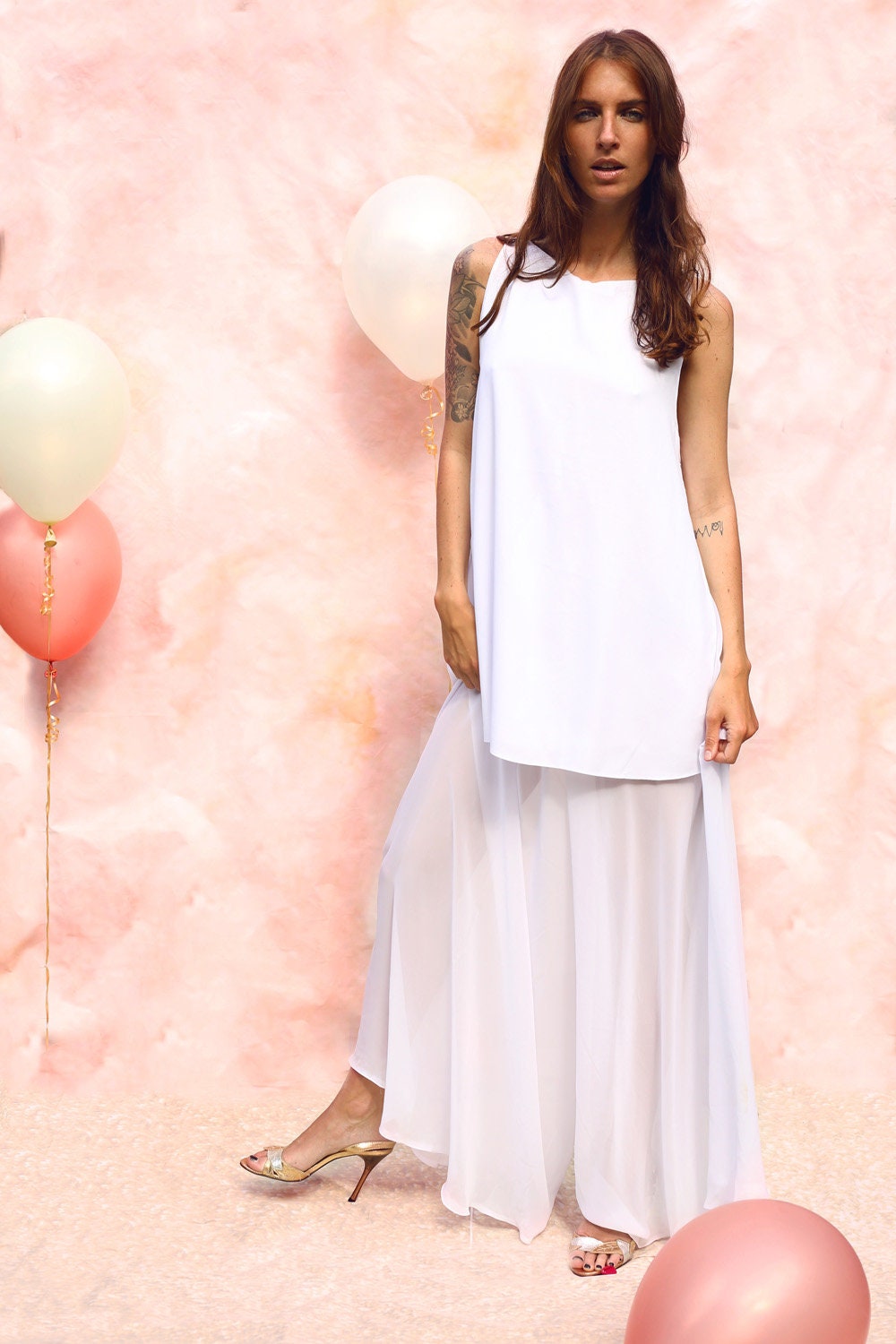 Ensemble pantalon large en mousseline et haut en crêpe