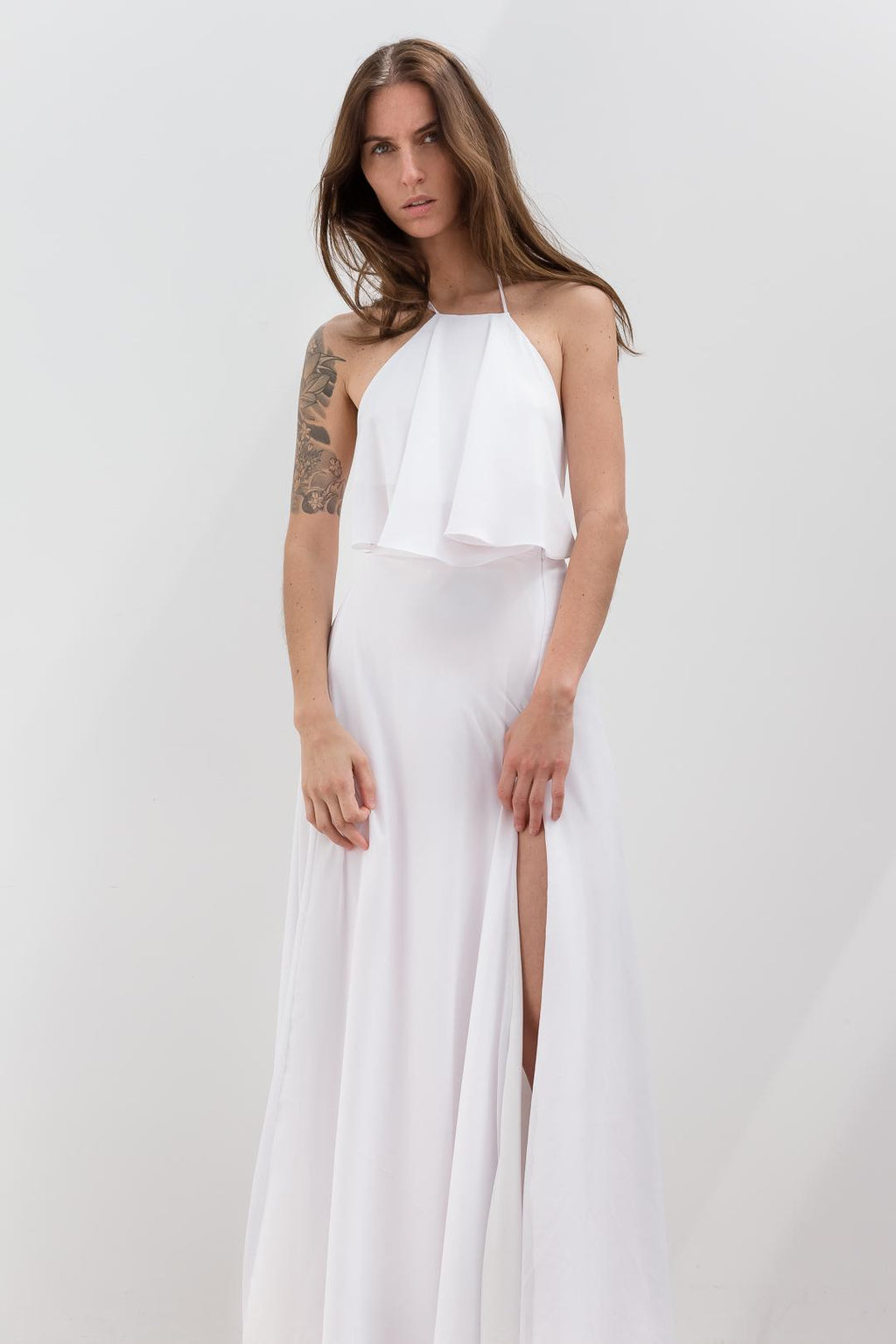 Robe longue Georgette dos nu et fente haute